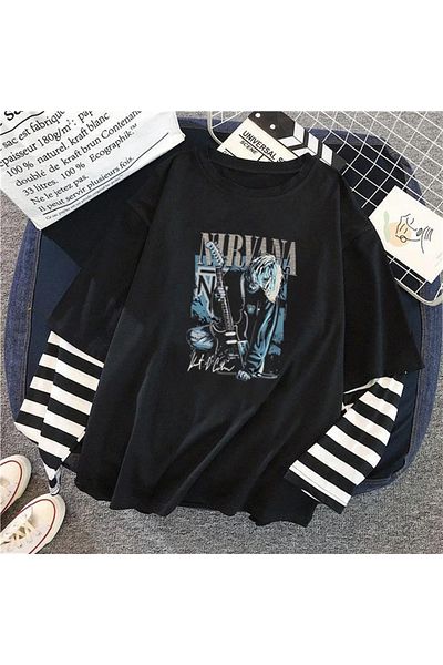 Touz Μαύρο μπλουζάκι με τυπωμένη αφίσα Nirvana Fake Sleeves Unisex