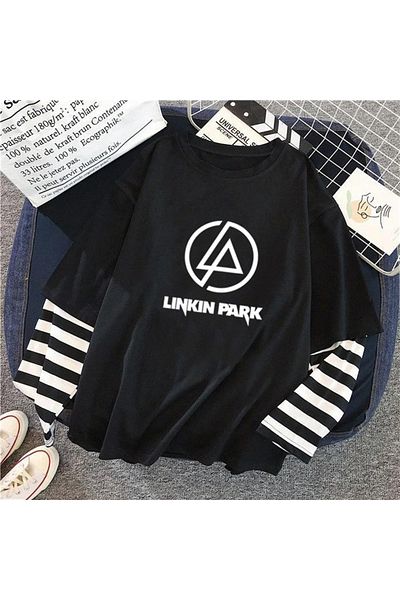 Touz Linkin Park Logo Printed Unisex Black T-shirt - Fake Sleeves