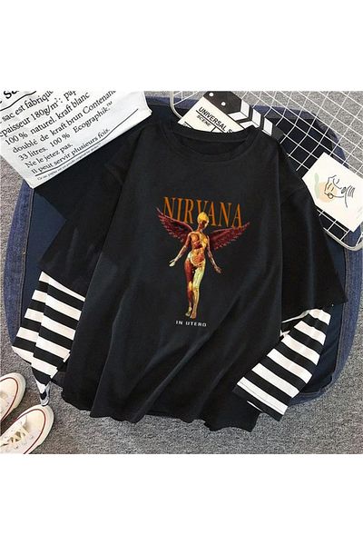 Touz Μαύρο μπλουζάκι Nirvana In Utero Printed Fake Sleeves Unisex
