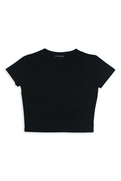 Gofeel Black Color Plain Plain Short Sleeve Crop