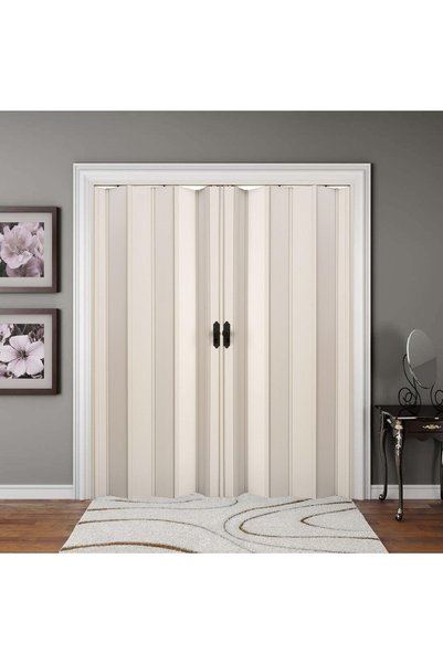 FARAN DEKORASYON 215 X 230 Beyaz Renk Camsız Çift Açılım Pvc Akordiyon Katlanır Kapı