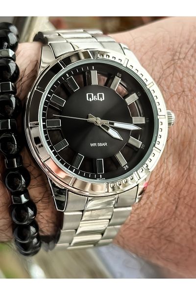 Q&Q Brand Steel Strap Waterproof Silver Color Men's Wristwatch+Bracelet