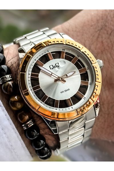 Q&Q Brand Steel Strap, Waterproof, Silver Color Men's Wristwatch+bracelet
