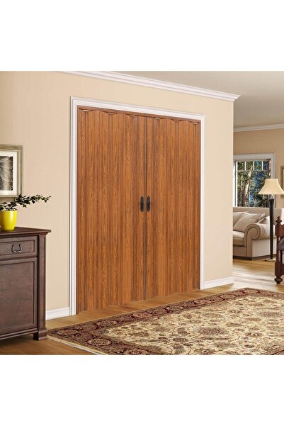 FARAN DEKORASYON 245 X 230 Ceviz Renk Camsız Çift Açılım Pvc Akordiyon Katlan...