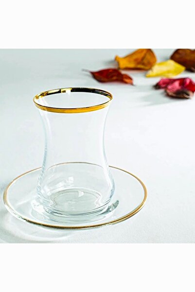 WuuQ Lüx - 12 Parça Gold Detaylı Çay Seti