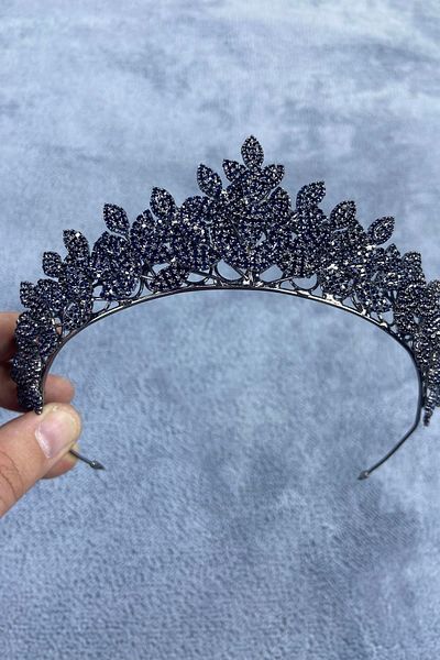 Hobigram Model Jessie bleumarin, cu piatră elegantă, henna și coroană de mireasă, accesoriu pentru păr – coroană, piatră de cristal, model elegant –