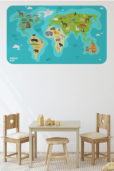 lilafil Educational World Map World Atlas Children's and Baby's Room Wall Sticker