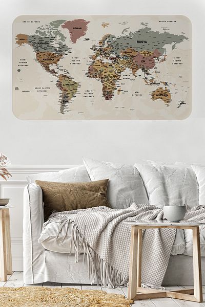 lilafil Turkish Educational Country And Capital Ocean Detailed Atlas Decorative World Map Wall Sticker