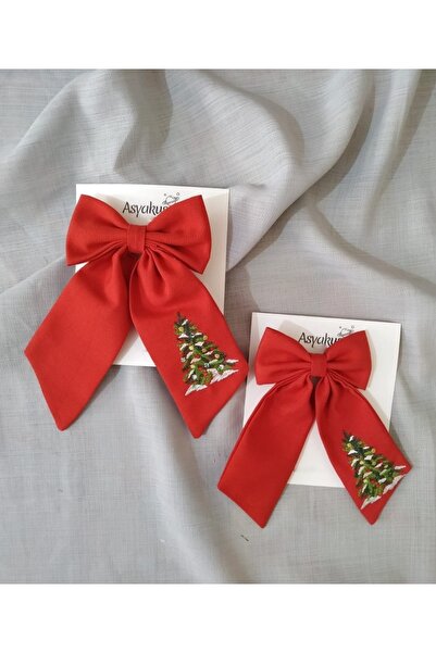 asyakuş مجموعة إبزيم للأم والابنة مطرزة بشجرة الصنوبر للعام الجديد