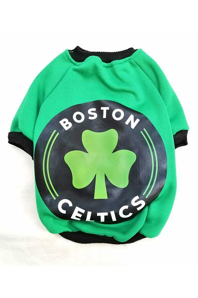 PATİBÖR Boston Patterned Green 100% Cotton Fabric Cat Dog Clothes & Dress Sweatshirt