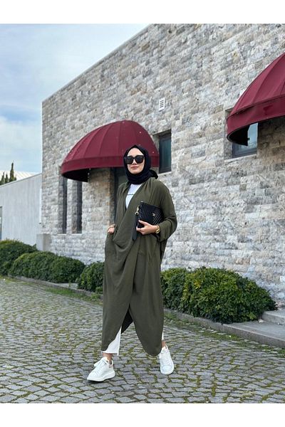 NS Moda Hijab Cross Kangaroo Tunic Khaki Model-417