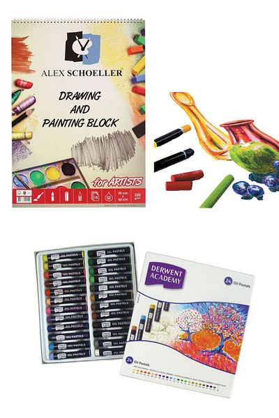GLANCE Alex Schoeller Drawing And Painting Block 35x50 Cm 15yp 220gr Derwent Academy Oil Pastel 24 Pack