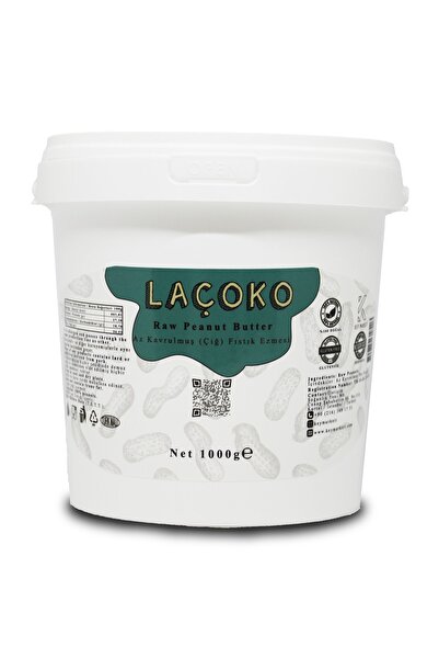 LAÇOKO 1 Kg Kova Şekersiz, Katkısız, Glutensiz, Vegan, Doğal Az Kavrulmuş (ÇİĞ) Yer Fıstığı Ezmesi
