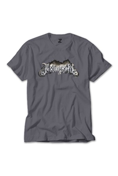 Z zepplin تي شيرت رمادي بشعار نص الخماسي