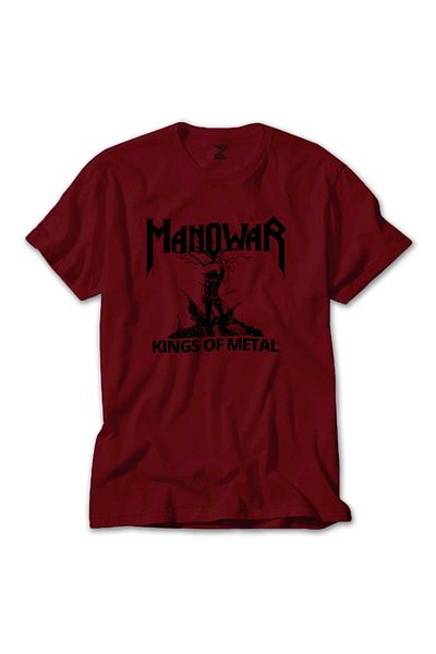 Z zepplin Manowar Kings Of Metal Μαύρο Κόκκινο T-Shirt
