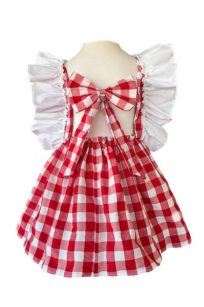 zühre balaban Plaid Red White Girl's Cotton Dress
