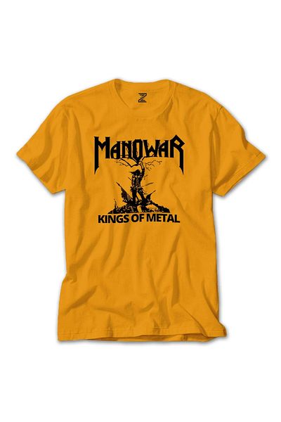 Z zepplin Manowar Kings Of Metal Μαύρο Κίτρινο T-Shirt