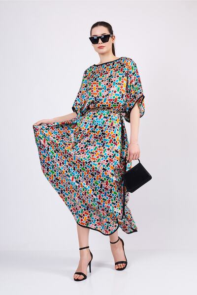 Nomads Felt Saf İpek Uzun Elbise Kaftan | Elhamra Desen 2 | Nomads Felt