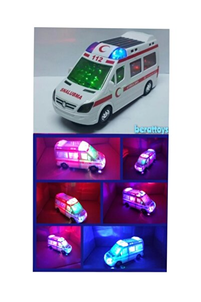 berattoys Pilli Ambulans 20cm 3d Işıklı Türkçe Sesli Sirenli Oyuncak Ambulans