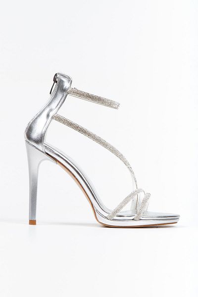 mermaid shoes - Women's Silver Stone Embroidered Wave Bias Stylish Thin Heeled Shoes