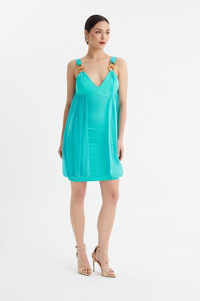 Balizza Sleeveless Double Breasted Collar Mini Dress with Strap Accessory Detail
