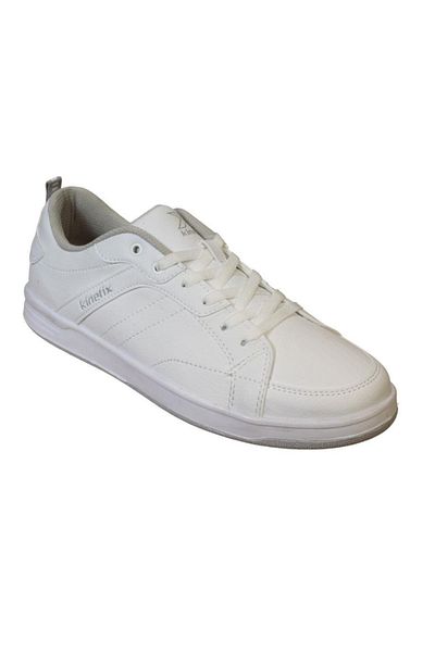 Kinetix Men's White Black Leather Laced Flat Sole Sneacer Casual Sports Shoes