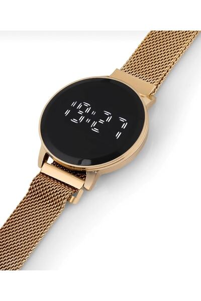 DESİNGSHOP Digital Dokunmatik Mınatıslı Hasır Kayış Kol Saati Gold