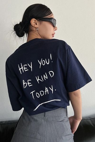MODAGEN Unisex tričko námořnické modré Hey You Printed Oversize