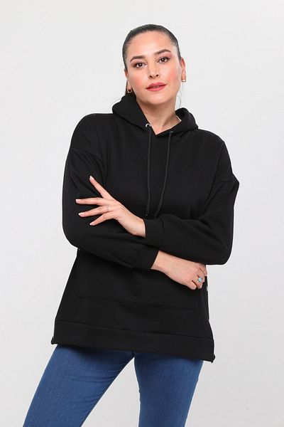Ebsumu Γυναικείο φούτερ Plus Size Basic Μαύρο με Πλαϊνό Κλείσιμο