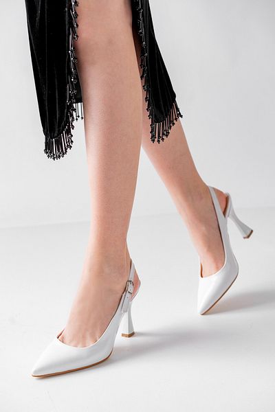 MASSOLE Noul sezon Stiletto cu spatele deschis Piele lacuita albă Zilnic Elegant Produs local Produs premium