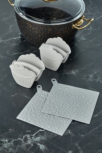 vipgross Set of 4 Silicone Trivets and Gloves Gray