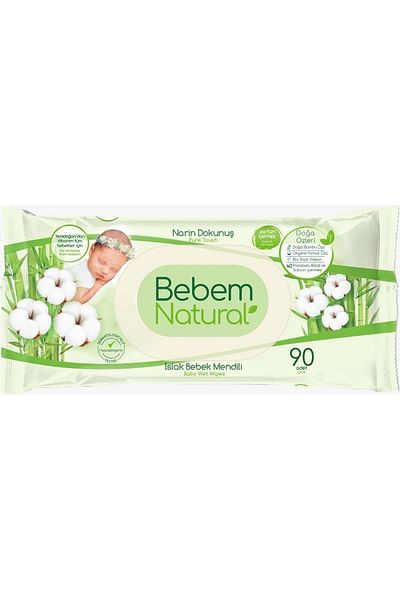 Bebem Natural مناديل مبللة للأطفال، لمسة رقيقة، 90 ورقة، مجموعة من 9 قطع مع غطاء بلاستيكي 810 ورقة