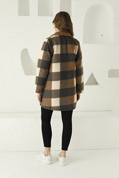 pijamacity Kahverengi Ekoseli Kadın Kaban