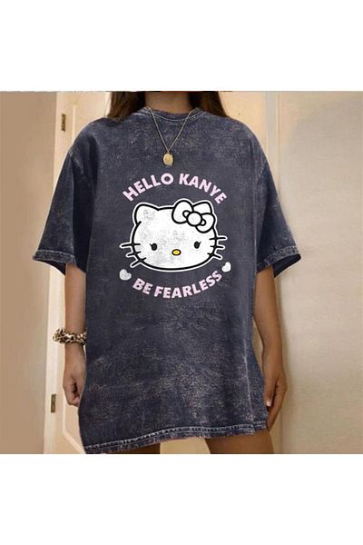 Touz Moda Πλενόμενο μπλουζάκι Hello Kanye Be Fearless με στάμπα Oversize Vintage