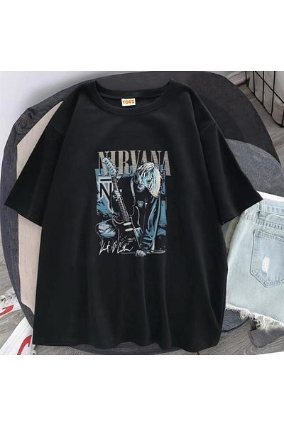 Touz Eysa Rock Series Nirvana Poster Black Unisex Oversize T-Shirt