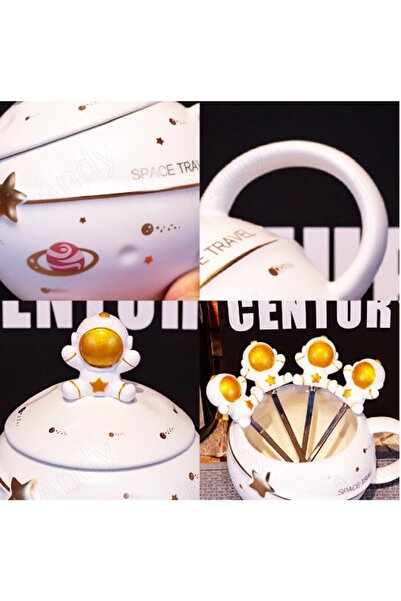 hediyeconcepti Avrupa Seramik Kupa Sevimli Astronot Dekoratif Ofis Kahve Fincanı Kahvaltı Masaüstü Kupa Bardak