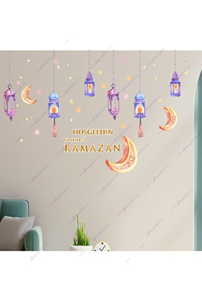 Aysprint Ramazan Renkli Fener Sarkıt Hilal Cam Kapı Duvar Ramazan Süsü Bayram...