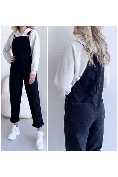 BelezaStore Τζιν φόρμες Gardener Salopet Μαύρο μακρύ τζιν Salopet