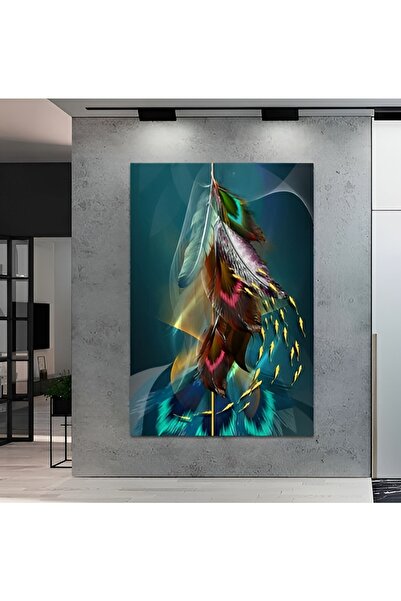 TRADE AYS Modern Dekoratif Soyut Tüy Ve Balık Sürreal Kanvas Duvar Tablosu