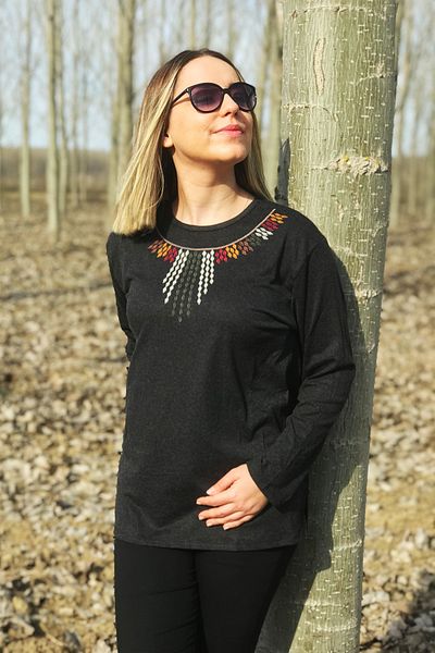 Dinçerler tekstil Women's Round Neck Embroidered Wool Viscose Mother Winter Blouse