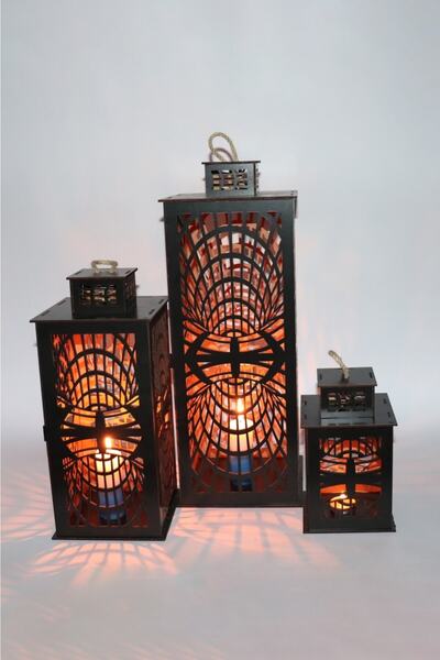 EDKZEKA Ahşap Fener Mumluk 3 Lü Set