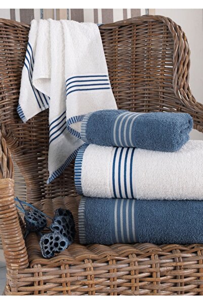 ŞİLAY HOME Blue Cream Rain Soft Bath Towel Set - 1200 Gr