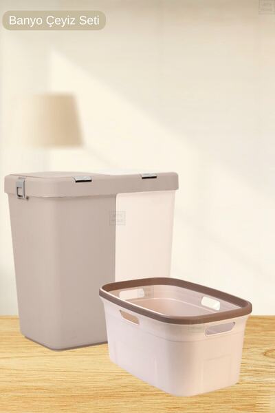 Jet's Home Çeyiz Seti 80 Lt Kirli Sepeti 20 lt Çamaşır Selesi Bej Çamaşır Sepeti