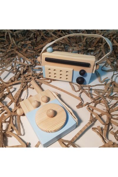 aswood جهاز اتصال لاسلكي خشبي مصنوع يدويًا للأطفال + مجموعة ألعاب راديو للأطفال، لعبة مونتيسوري، هدية للأطفال