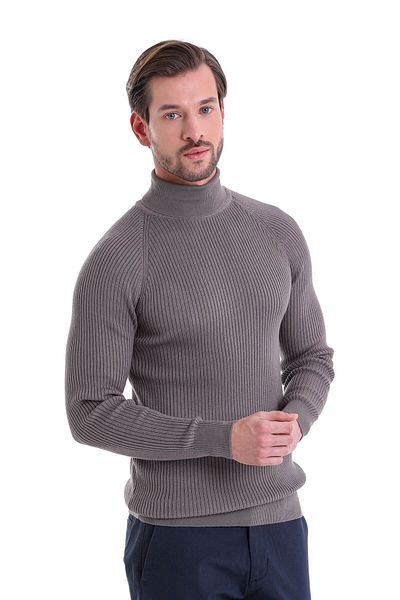 Hatemoğlu Pulover gri cu guler rotit cu model Slim Fit