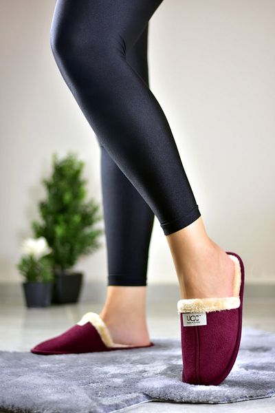 STOCON Unisex βελούδινες παντόφλες σπιτιών χωρίς ηχητική σόλα Claret Red