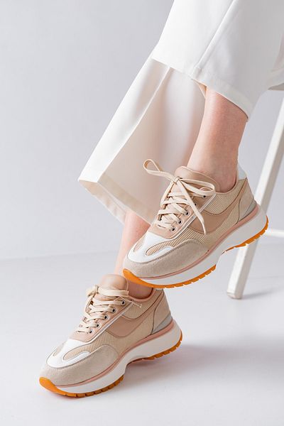 MASSOLE Pantofi sport de damă premium, cu șireturi, bej, stil nou sezon