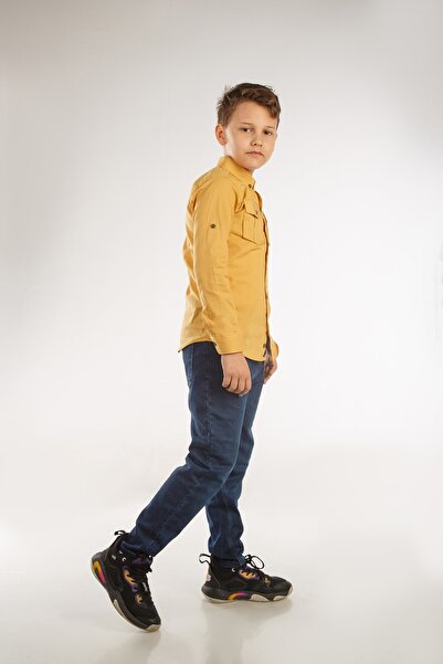 AJN Erkek Çocuk Hardal Gömlek Pamuk (kilo 39) (boy 1.45cm) (12 Yaş )