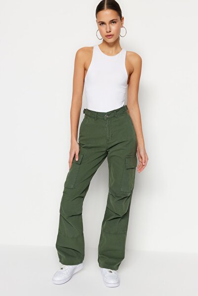 Trendyol Collection Khaki Cargo Pocket Ribstop Parachute Normal Waist Jeans TWOSS23JE00058