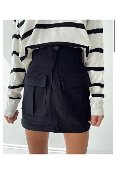 Çnru Kargo Cep Normal Bel Orjinal Marka Denim Mini Etek